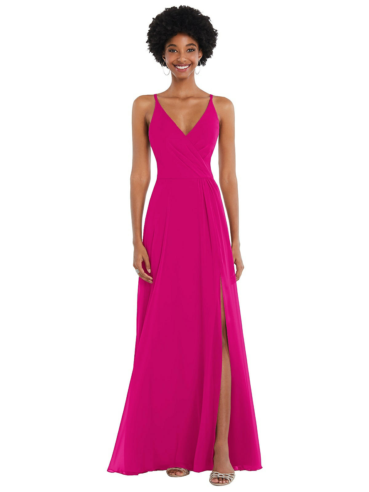 Faux Wrap Criss Cross Back Maxi Bridesmaid Dress With