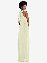 Rear View Thumbnail - Butter Yellow Scarf Tie High Neck Blouson Bodice Maxi Dress with Front Slit
