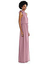Side View Thumbnail - Dusty Pink Scarf Tie High Neck Blouson Bodice Maxi Dress with Front Slit
