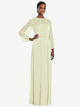 Front View Thumbnail - Butter Yellow Strapless Chiffon Maxi Dress with Puff Sleeve Blouson Overlay 