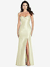 Front View Thumbnail - Butter Yellow Bow Cuff Strapless Princess Waist Trumpet Gown