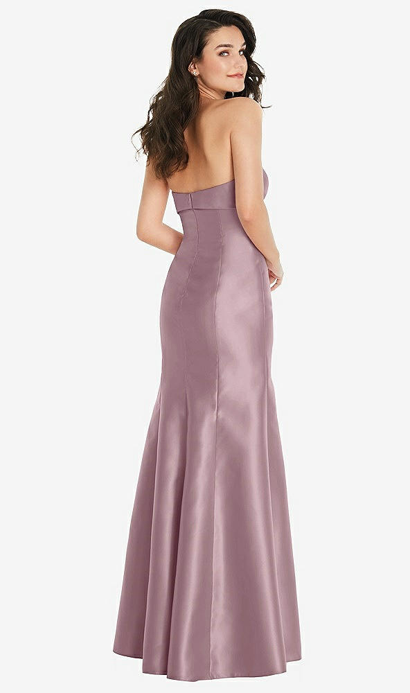 Back View - Dusty Rose Bow Cuff Strapless Princess Waist Trumpet Gown