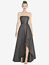 Alt View 1 Thumbnail - Caviar Gray Strapless Satin Gown with Draped Front Slit and Pockets