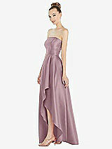 Alt View 2 Thumbnail - Dusty Rose Strapless Satin Gown with Draped Front Slit and Pockets
