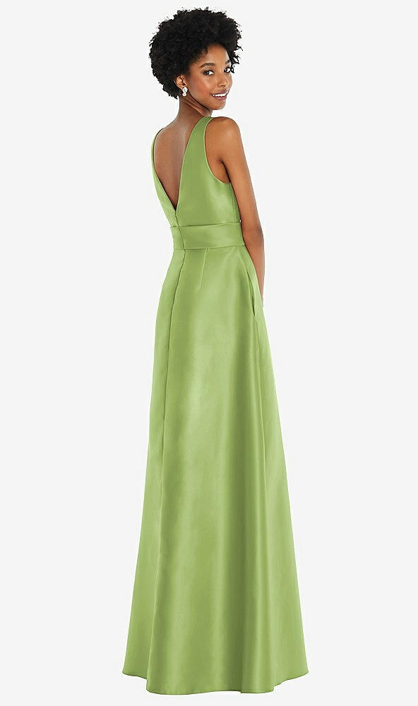 Back View - Mojito Jewel-Neck V-Back Maxi Dress with Mini Sash