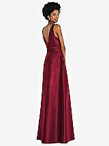 Rear View Thumbnail - Burgundy Jewel-Neck V-Back Maxi Dress with Mini Sash