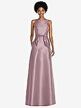 Front View Thumbnail - Dusty Rose Jewel-Neck V-Back Maxi Dress with Mini Sash