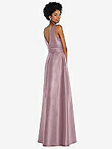 Rear View Thumbnail - Dusty Rose Jewel-Neck V-Back Maxi Dress with Mini Sash