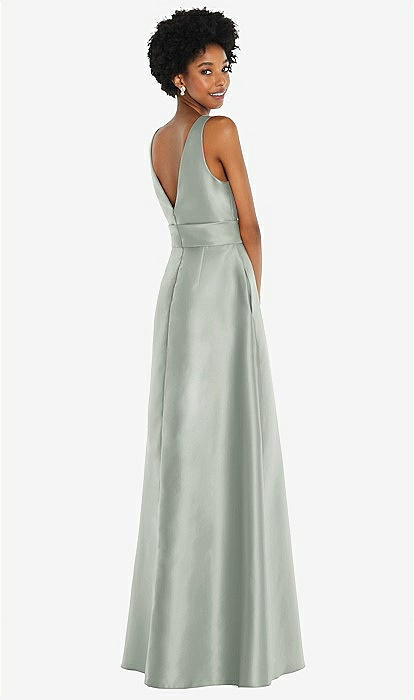 Jewel-neck V-back Maxi Bridesmaid Dress With Mini Sash In