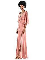 Side View Thumbnail - Rose Asymmetric Bell Sleeve Wrap Maxi Dress with Front Slit