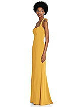 Side View Thumbnail - NYC Yellow Tie Halter Open Back Trumpet Gown