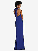 Rear View Thumbnail - Cobalt Blue Tie Halter Open Back Trumpet Gown
