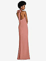 Rear View Thumbnail - Desert Rose Tie Halter Open Back Trumpet Gown