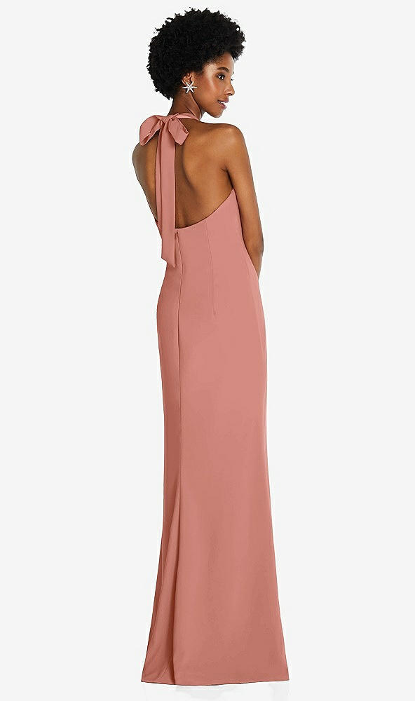 Back View - Desert Rose Tie Halter Open Back Trumpet Gown