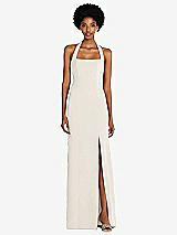 Front View Thumbnail - Ivory Tie Halter Open Back Trumpet Gown