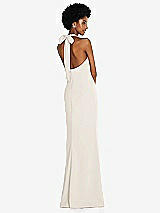 Rear View Thumbnail - Ivory Tie Halter Open Back Trumpet Gown