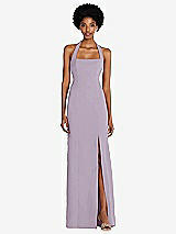 Front View Thumbnail - Lilac Haze Tie Halter Open Back Trumpet Gown