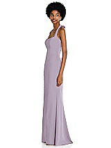 Side View Thumbnail - Lilac Haze Tie Halter Open Back Trumpet Gown