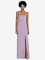 Front View Thumbnail - Pale Purple Tie Halter Open Back Trumpet Gown
