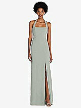 Front View Thumbnail - Willow Green Tie Halter Open Back Trumpet Gown
