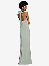 Rear View Thumbnail - Willow Green Tie Halter Open Back Trumpet Gown
