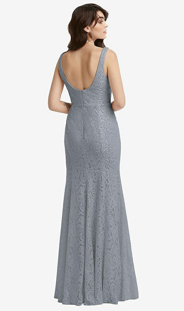 Back View - Platinum Scoop Back Sequin Lace Trumpet Gown