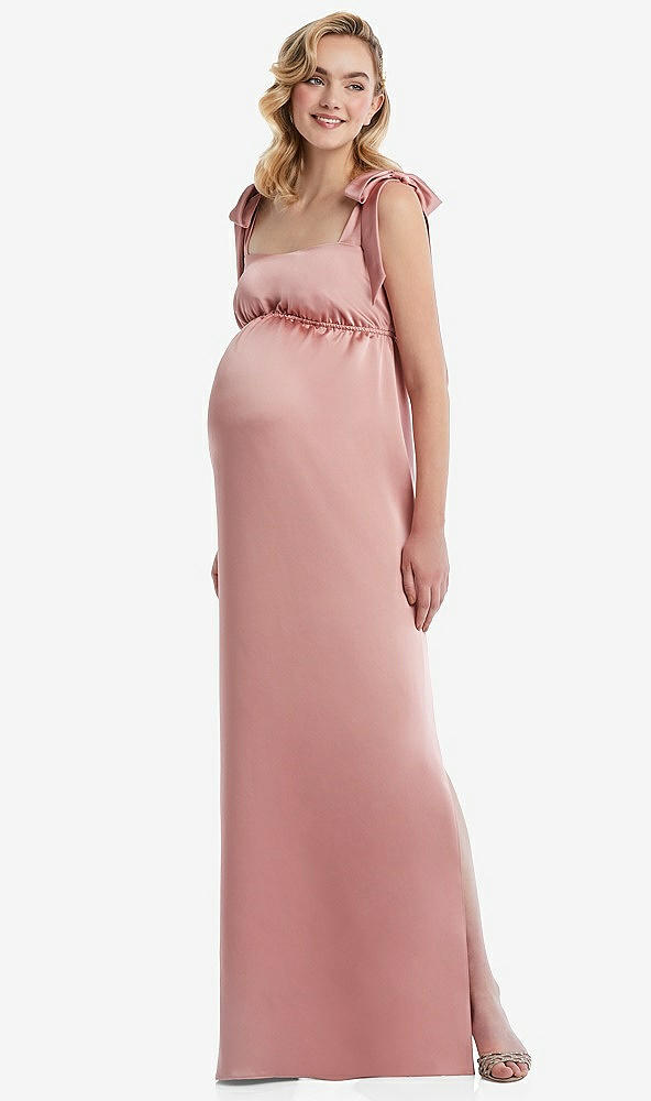 Front View - Black Flat Tie-Shoulder Empire Waist Maternity Dress