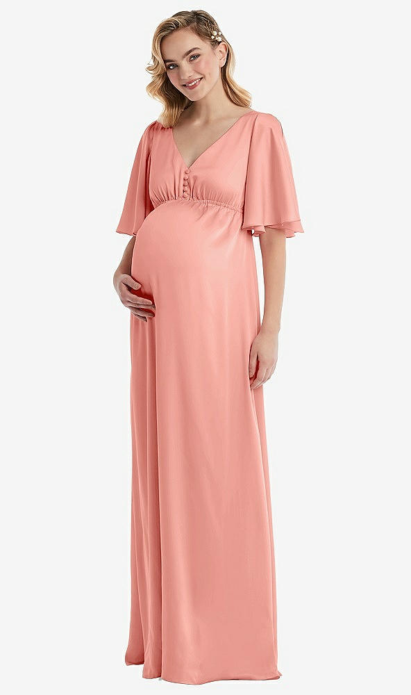 Front View - Rose Flutter Bell Sleeve Empire Maternity Dress
