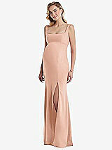 Front View Thumbnail - Pale Peach Wide Strap Square Neck Maternity Trumpet Gown