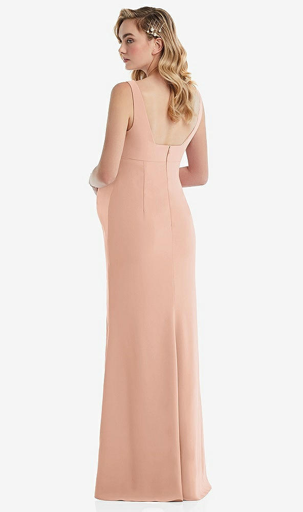 Back View - Pale Peach Wide Strap Square Neck Maternity Trumpet Gown