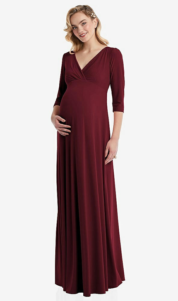 Front View - Cabernet 3/4 Sleeve Wrap Bodice Maternity Dress