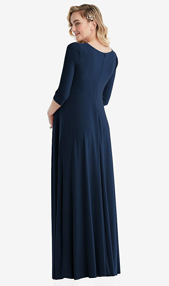 Back View - Midnight Navy 3/4 Sleeve Wrap Bodice Maternity Dress