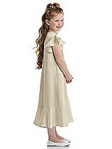 Side View Thumbnail - Champagne Flutter Sleeve Ruffle-Hem Satin Flower Girl Dress