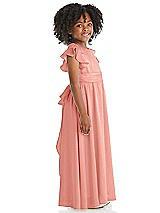 Side View Thumbnail - Rose Ruffle Flutter Sleeve Whisper Satin Flower Girl Dress