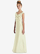 Side View Thumbnail - Butter Yellow Off-the-Shoulder Draped Wrap Satin Junior Bridesmaid Dress