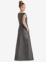 Rear View Thumbnail - Caviar Gray Off-the-Shoulder Draped Wrap Satin Junior Bridesmaid Dress