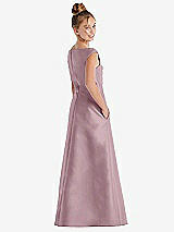 Rear View Thumbnail - Dusty Rose Off-the-Shoulder Draped Wrap Satin Junior Bridesmaid Dress