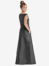 Rear View Thumbnail - Pewter Off-the-Shoulder Draped Wrap Satin Junior Bridesmaid Dress