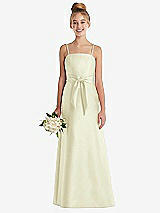 Front View Thumbnail - Butter Yellow Spaghetti Strap Satin Junior Bridesmaid Dress with Mini Sash