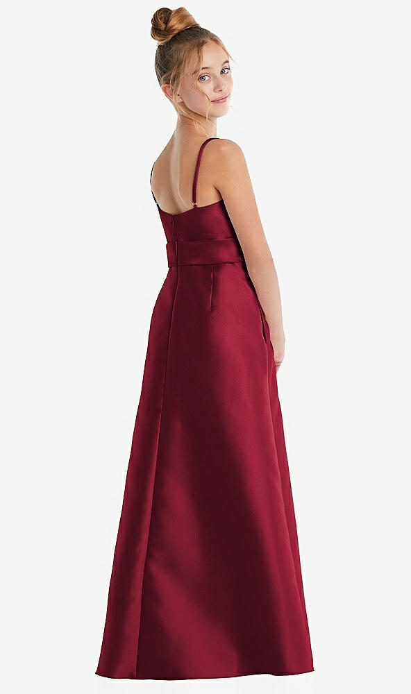 Back View - Burgundy Spaghetti Strap Satin Junior Bridesmaid Dress with Mini Sash