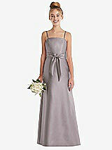 Front View Thumbnail - Cashmere Gray Spaghetti Strap Satin Junior Bridesmaid Dress with Mini Sash