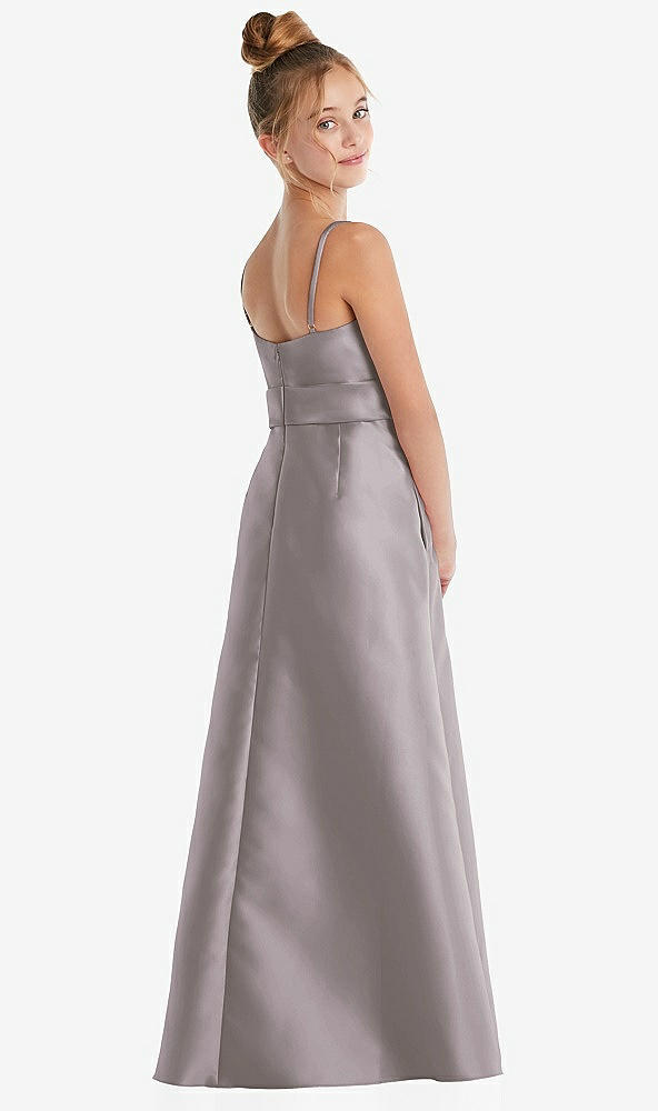 Back View - Cashmere Gray Spaghetti Strap Satin Junior Bridesmaid Dress with Mini Sash