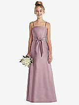 Front View Thumbnail - Dusty Rose Spaghetti Strap Satin Junior Bridesmaid Dress with Mini Sash