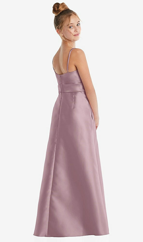 Back View - Dusty Rose Spaghetti Strap Satin Junior Bridesmaid Dress with Mini Sash