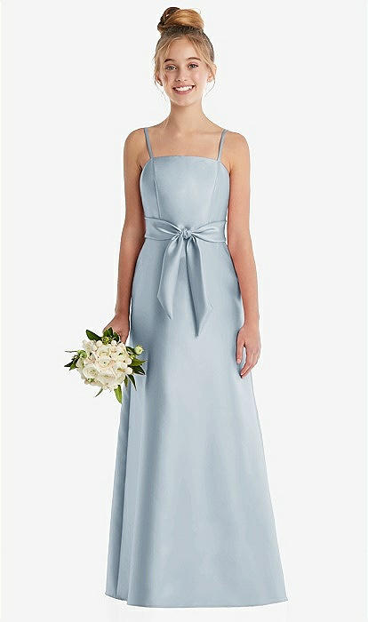 Spaghetti Strap Satin Junior Bridesmaid Dress With Mini Sash