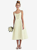 Alt View 1 Thumbnail - Butter Yellow Adjustable Spaghetti Strap Satin Midi Junior Bridesmaid Dress