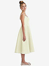 Side View Thumbnail - Butter Yellow Adjustable Spaghetti Strap Satin Midi Junior Bridesmaid Dress