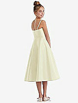 Rear View Thumbnail - Butter Yellow Adjustable Spaghetti Strap Satin Midi Junior Bridesmaid Dress