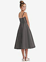 Rear View Thumbnail - Caviar Gray Adjustable Spaghetti Strap Satin Midi Junior Bridesmaid Dress