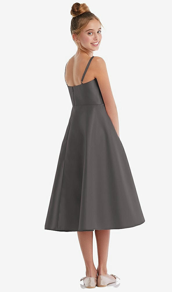 Back View - Caviar Gray Adjustable Spaghetti Strap Satin Midi Junior Bridesmaid Dress